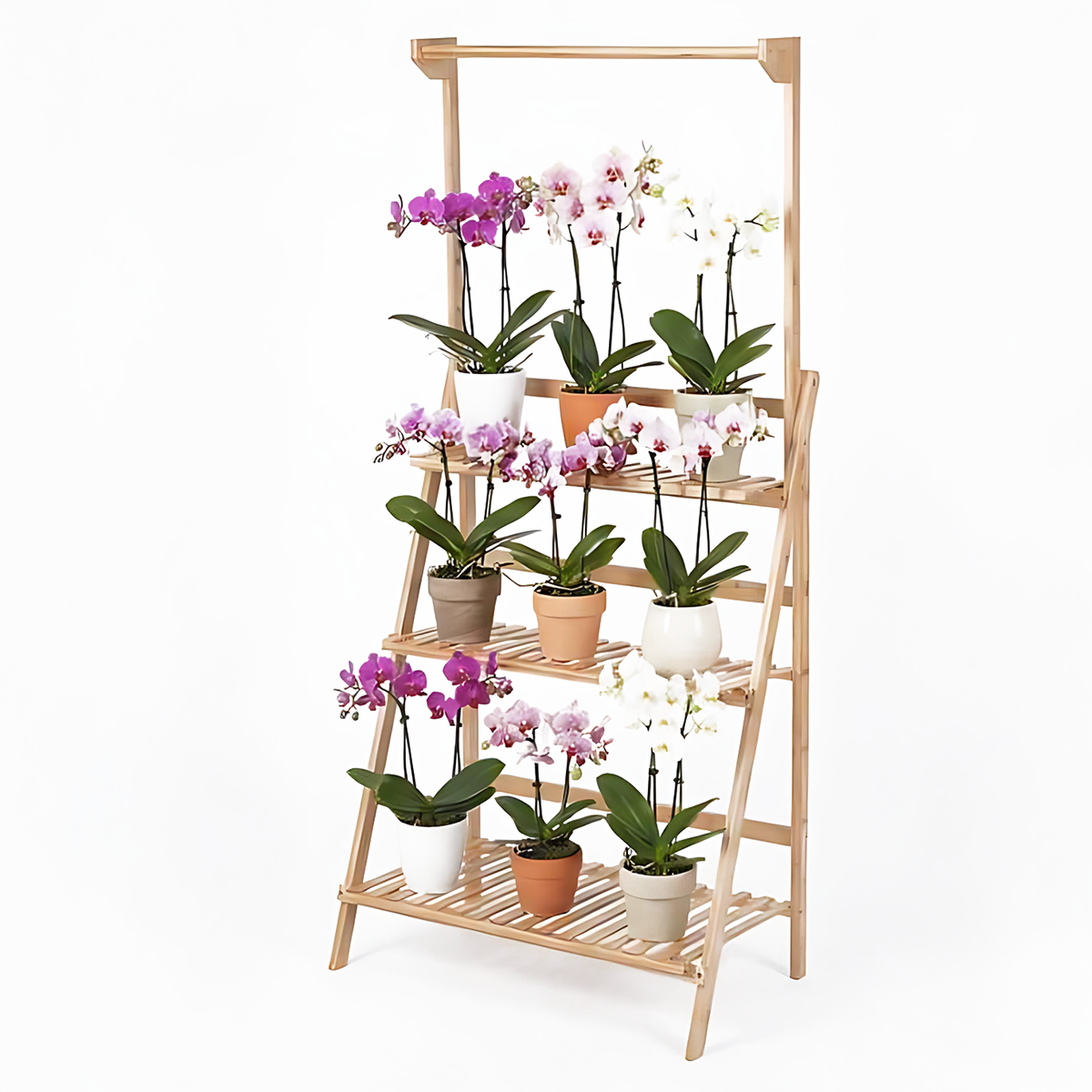 Repisa de madera para plantas de 3 niveles, modelo Florencia, con espacio para 6 a 10 macetas