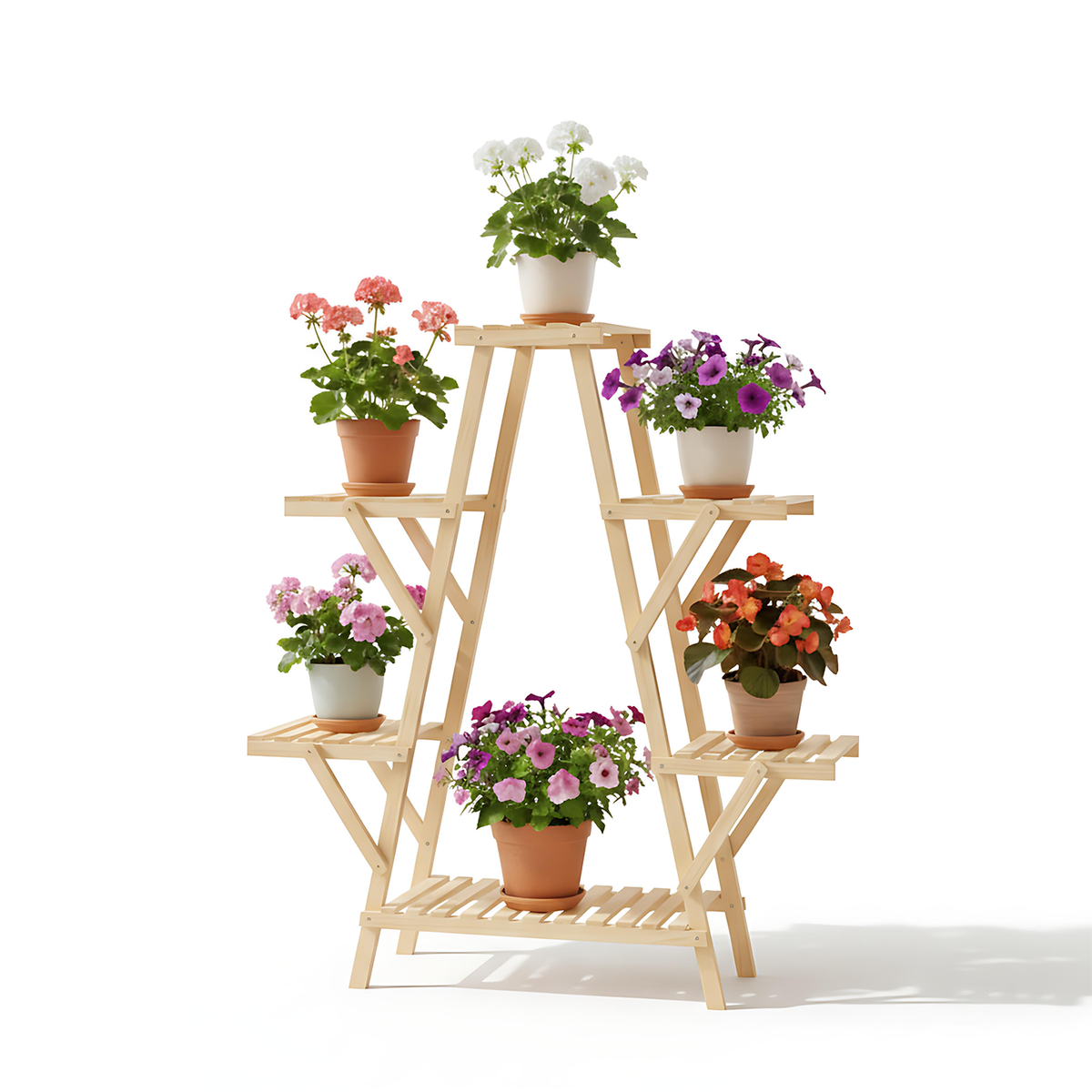 Repisa de madera para plantas de 4 niveles, modelo Río