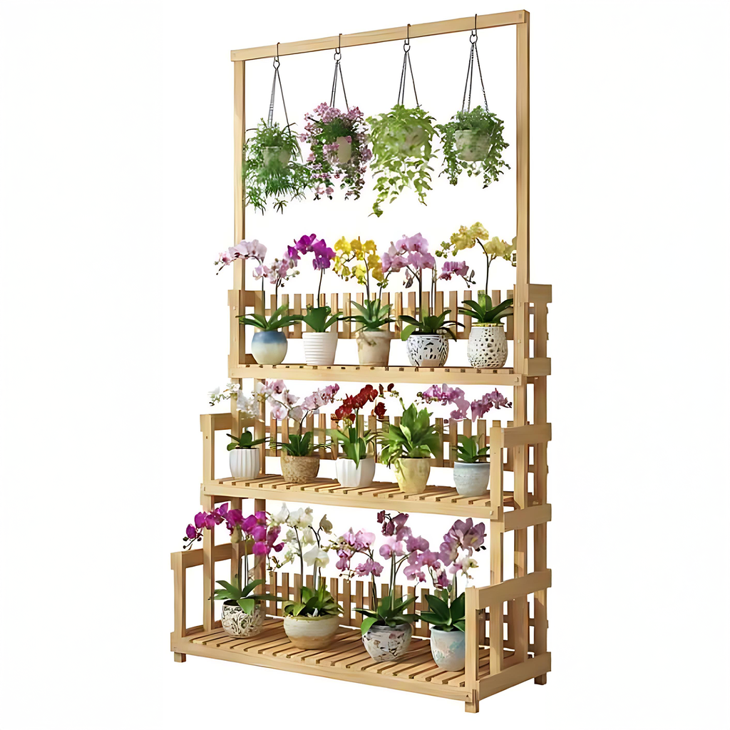 Repisa de madera para plantas con colgadores, modelo Versalles