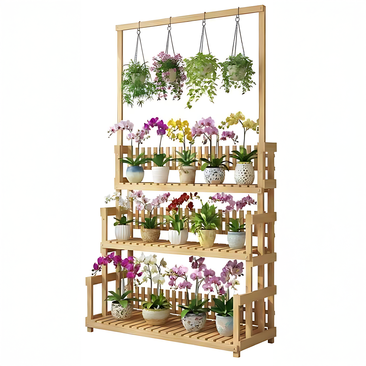 Repisa de madera para plantas con colgadores, modelo Versalles