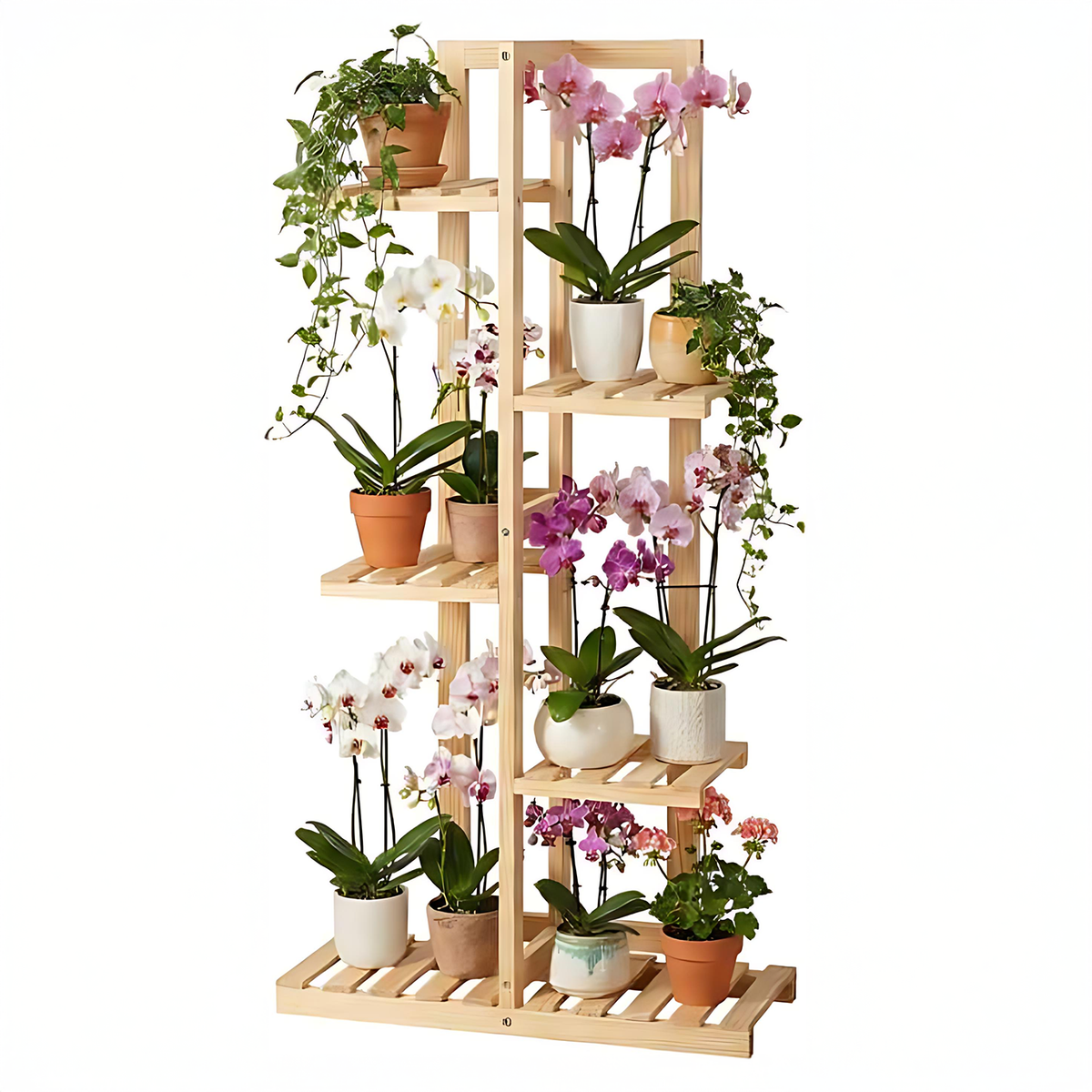 Repisa de madera para plantas de 5 niveles, modelo Palermo, con espacio para 8 a 12 macetas