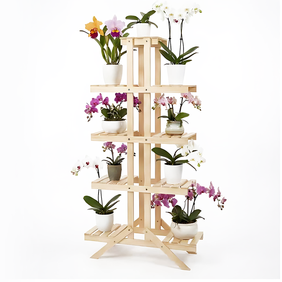 Repisa de madera alta para plantas de 4 niveles, modelo Estambul