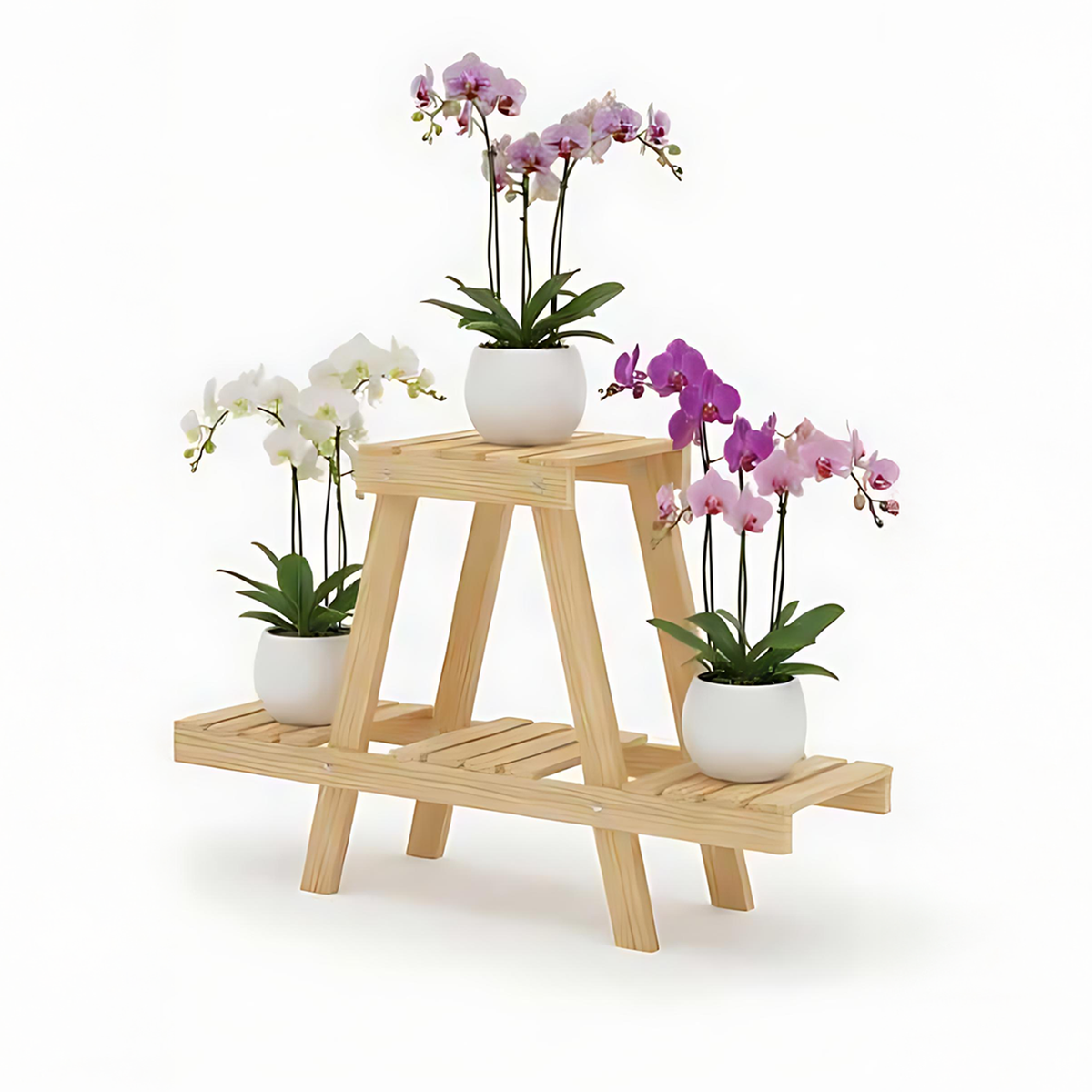 Repisa de madera compacta para plantas de 2 niveles, modelo Roma