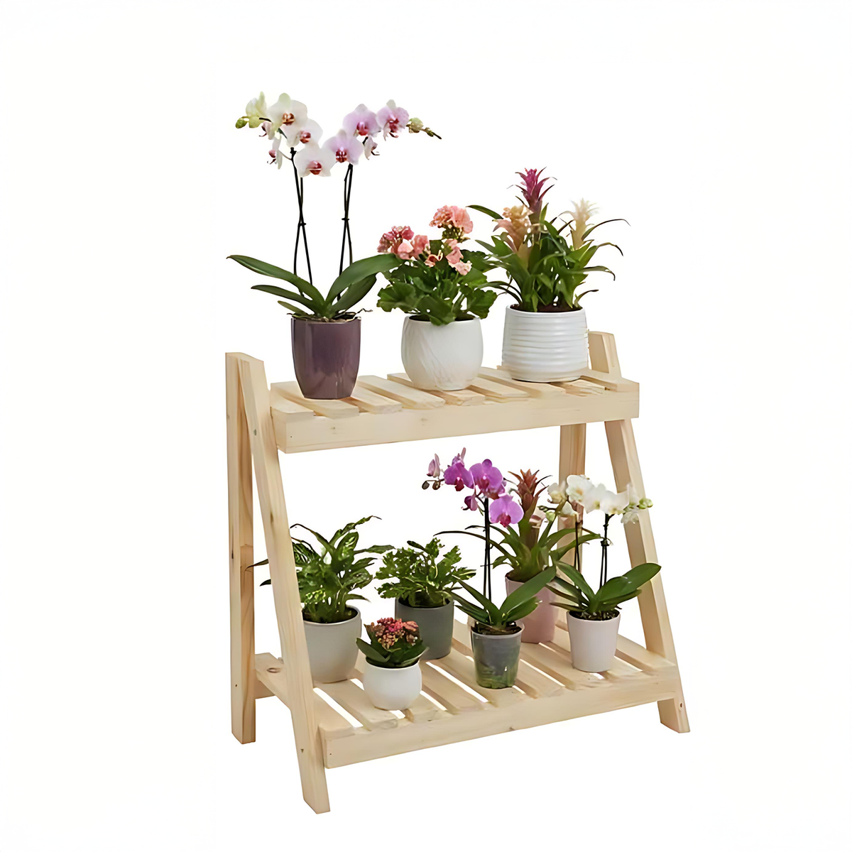 Repisa de madera compacta para plantas de 2 niveles, modelo Turín