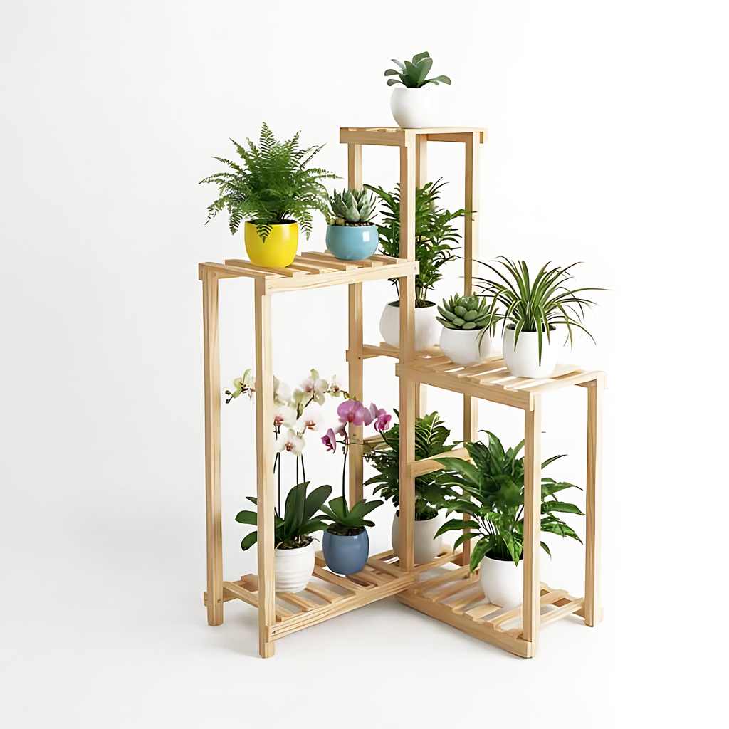 Repisa de madera para plantas de 6 niveles, modelo Lisboa, diseño escalonado