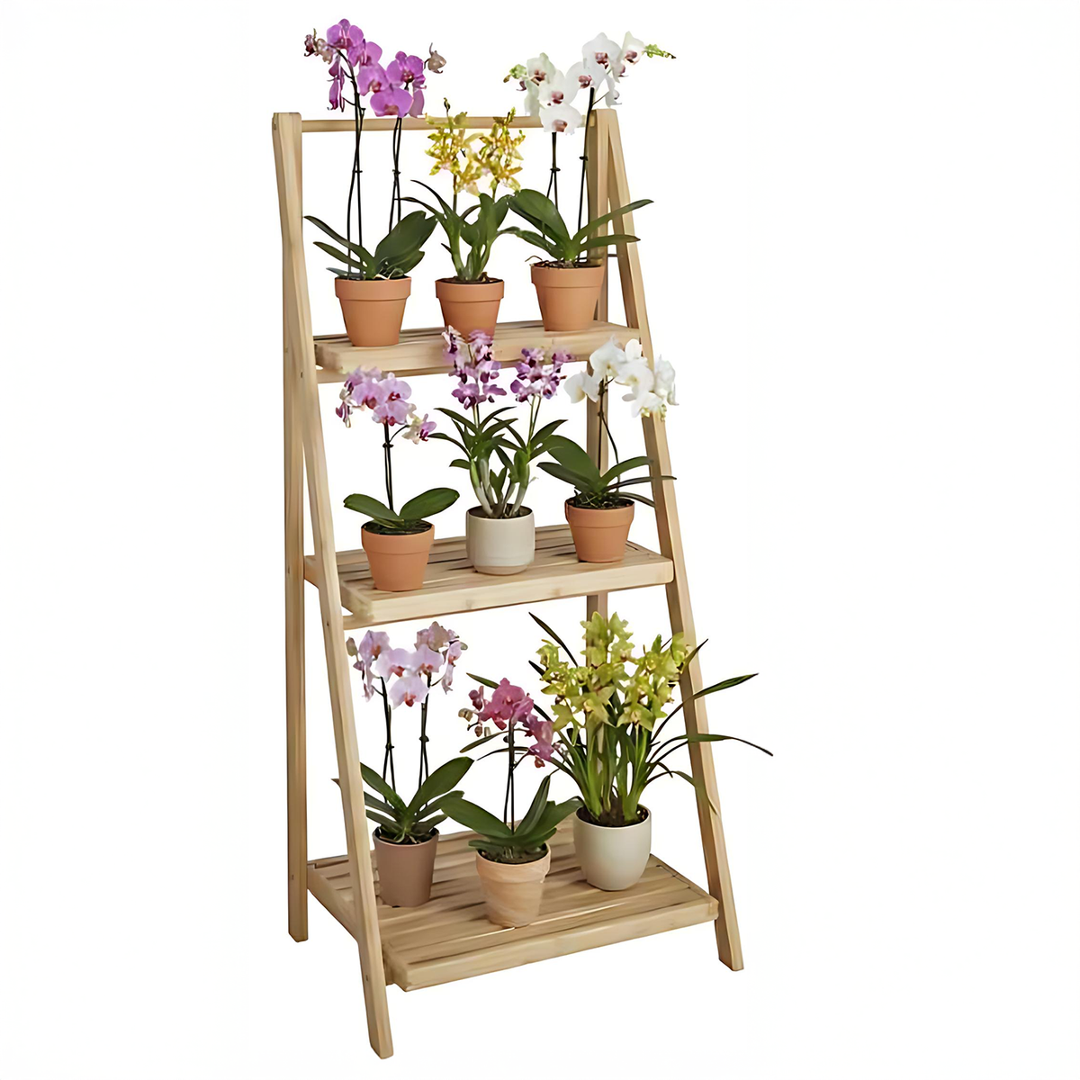 Repisa de madera compacta para plantas, modelo Oporto, ideal para departamentos
