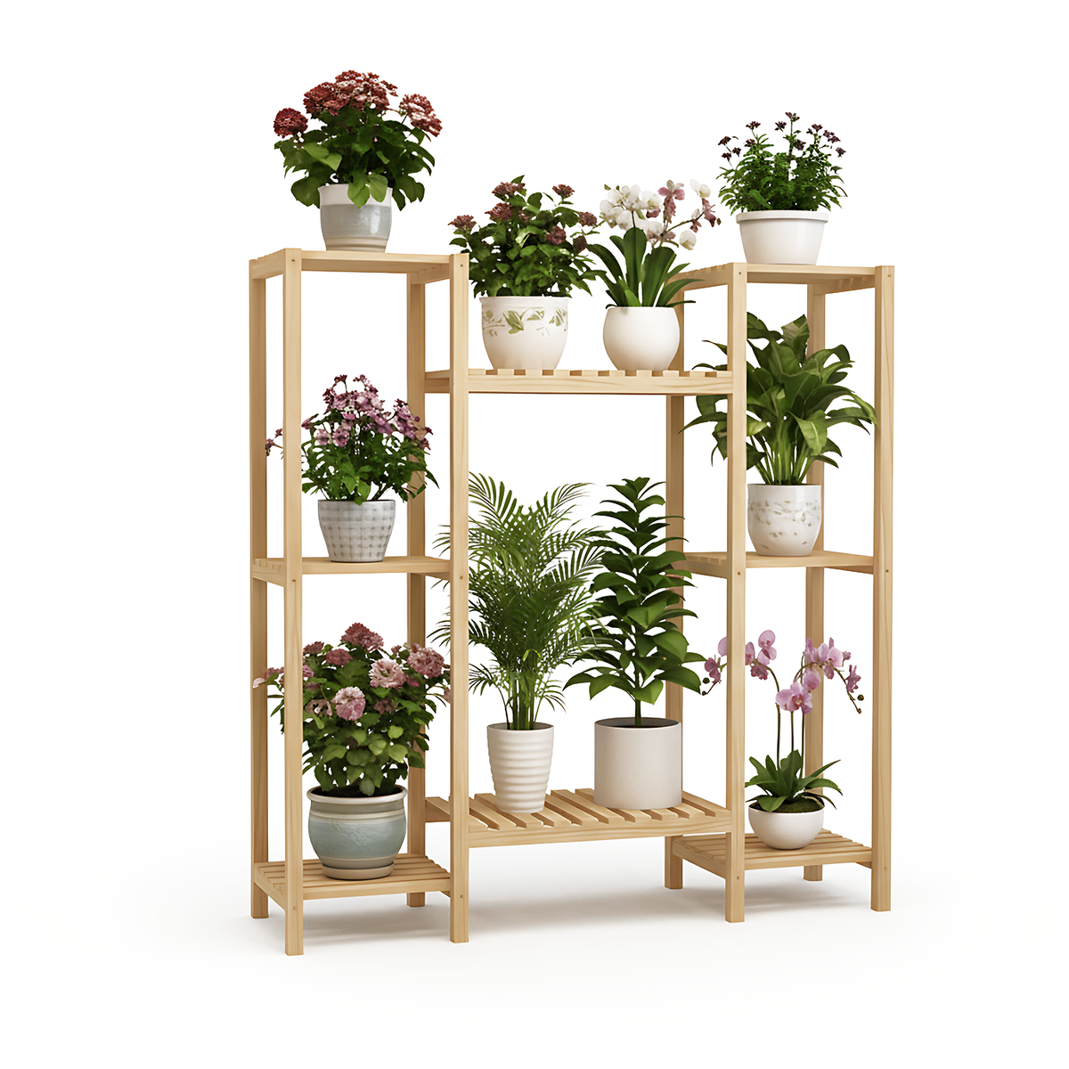 Repisa de madera grande para plantas de 5 niveles, modelo Praga