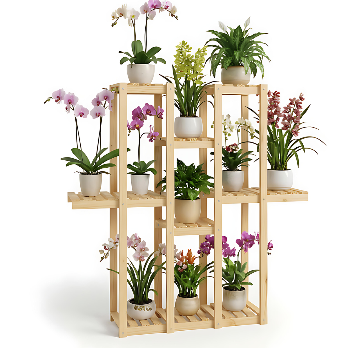 Repisa de madera grande para plantas de 5 niveles, modelo Atenas