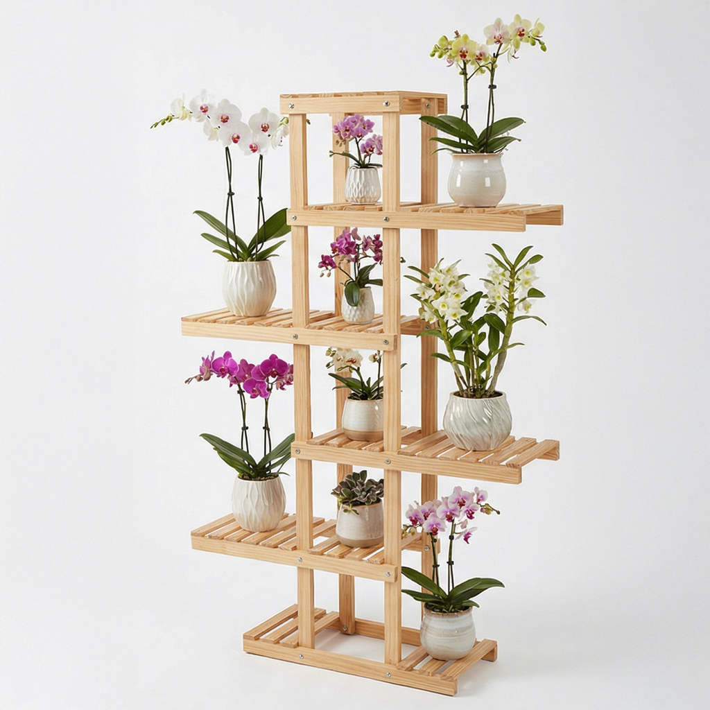 Repisa de madera compacta para plantas de 4 niveles, modelo Chicago