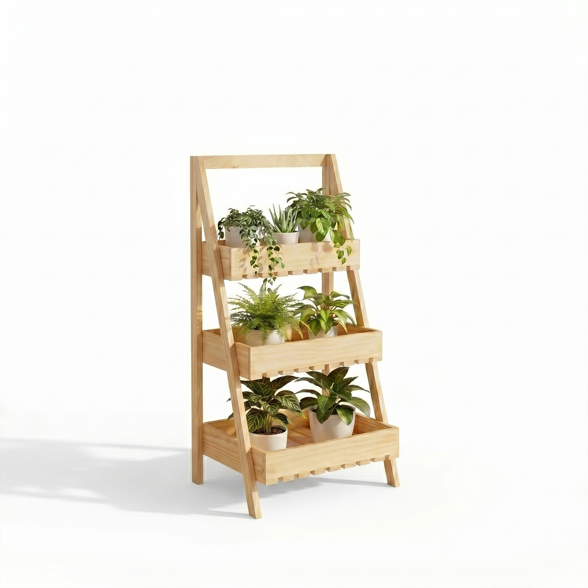Repisa de madera compacta para plantas de 3 niveles, modelo Tokio