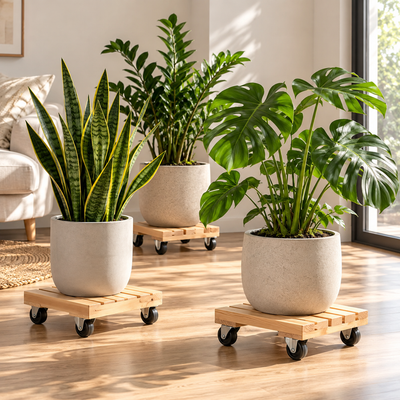 MODELO DUBÁI - Base de Madera con Ruedas para Macetas