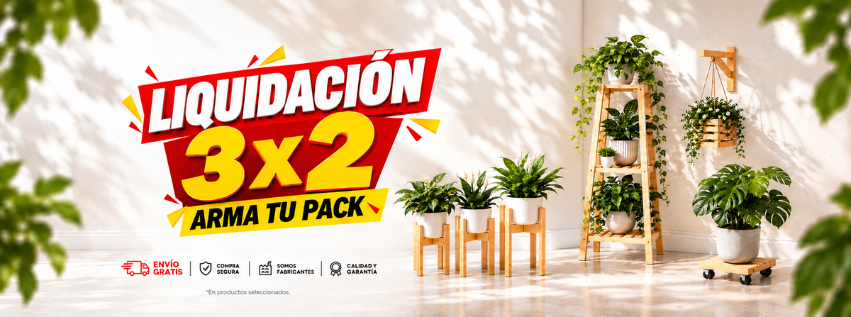 Liquidación 3x2: arma tu pack de repisas y soportes de madera para plantas